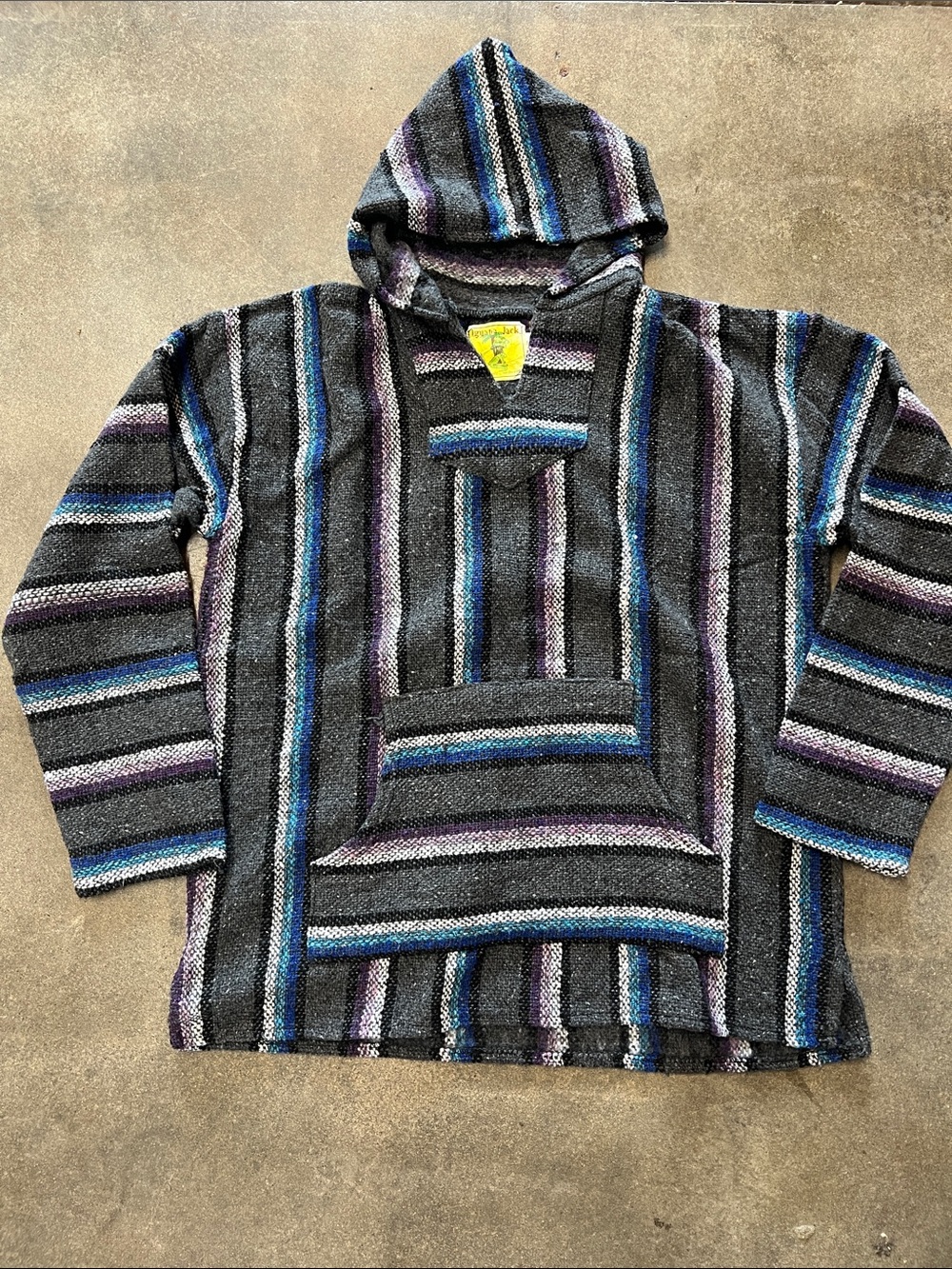 Men's Striped Baja hoodie Pullover Sz XXL purple gray blk & blue  Iguana Jack